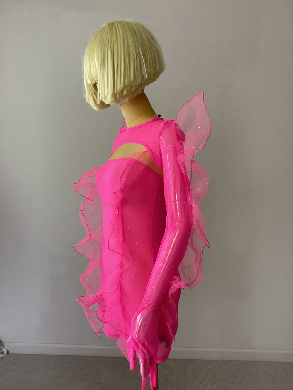 Dolls Kill Neon Hot Pink Ruffled Mini Dress - Picture 4 of 7